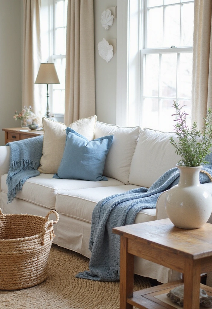 26 Coastal Living Room Ideas - 3. Beachy Textures and Layers
