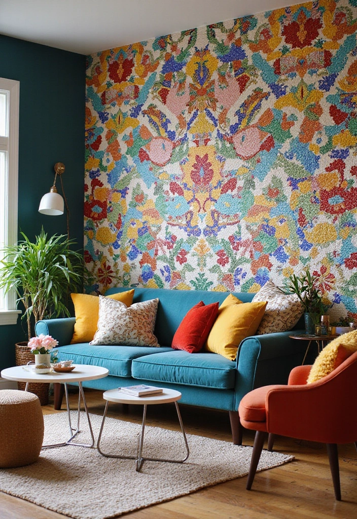 26 Eco-Friendly Accent Wall Ideas for Your Living Room - 13. Mosaic Tile Accent Wall