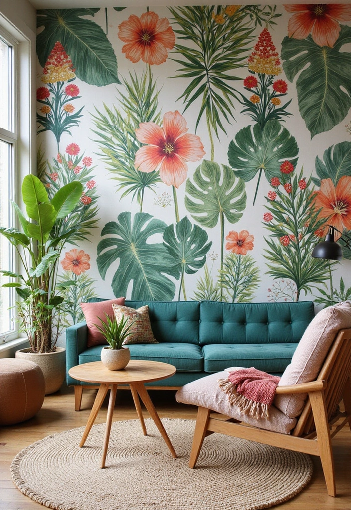 26 Eco-Friendly Accent Wall Ideas for Your Living Room - 17. Botanical Print Accent Wall