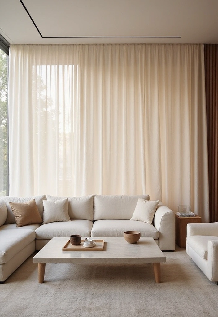 26 Eco-Friendly Accent Wall Ideas for Your Living Room - 18. Ethereal Fabric Panels