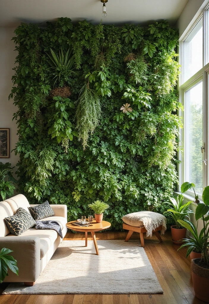 26 Eco-Friendly Accent Wall Ideas for Your Living Room - 2. Living Green Wall