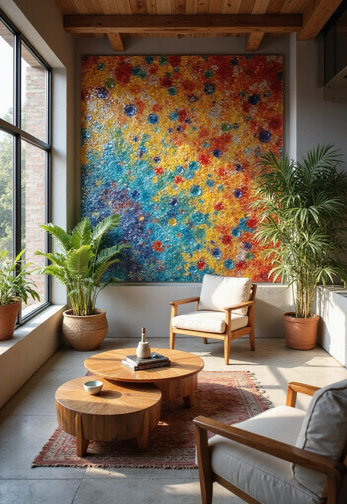 26 Eco-Friendly Accent Wall Ideas for Your Living Room - 22. Colorful Glass Mosaic Wall