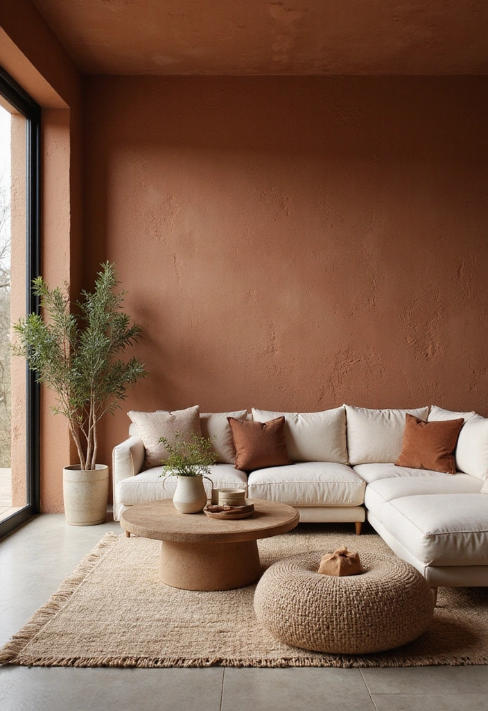 26 Eco-Friendly Accent Wall Ideas for Your Living Room - 5. Textured Clay Wall