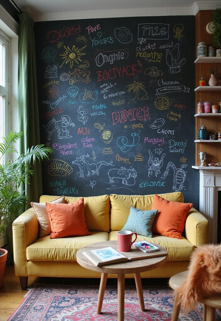 26 Eco-Friendly Accent Wall Ideas for Your Living Room - 9. Chalkboard Accent Wall