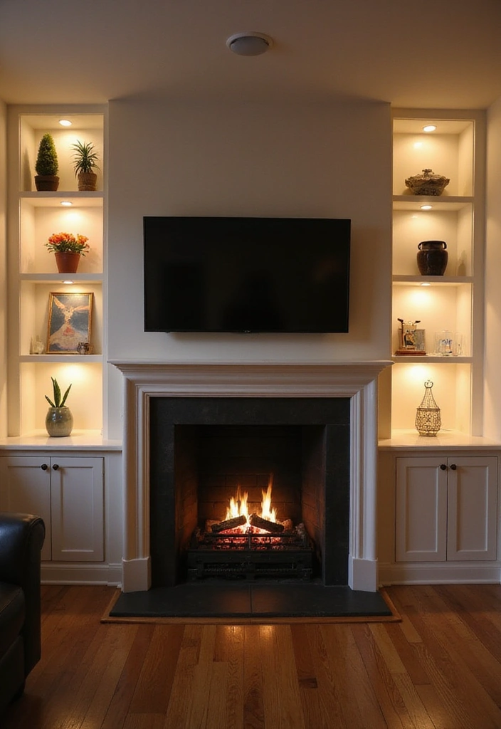 26 Fireplace Ideas with Built-Ins: Cozy Storage Solutions for Your Home - 26. Layered Lighting
