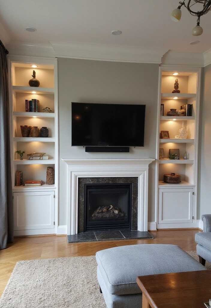 26 Fireplace Ideas with Built-Ins: Cozy Storage Solutions for Your Home - 6. Open Shelving with Glass Doors