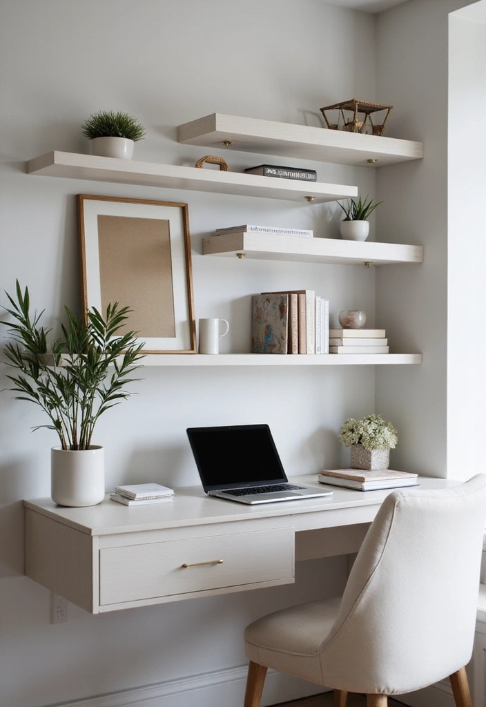 26 Minimalist Floating Shelf Ideas for Small Spaces - 11. Minimalist Floating Desk Shelves