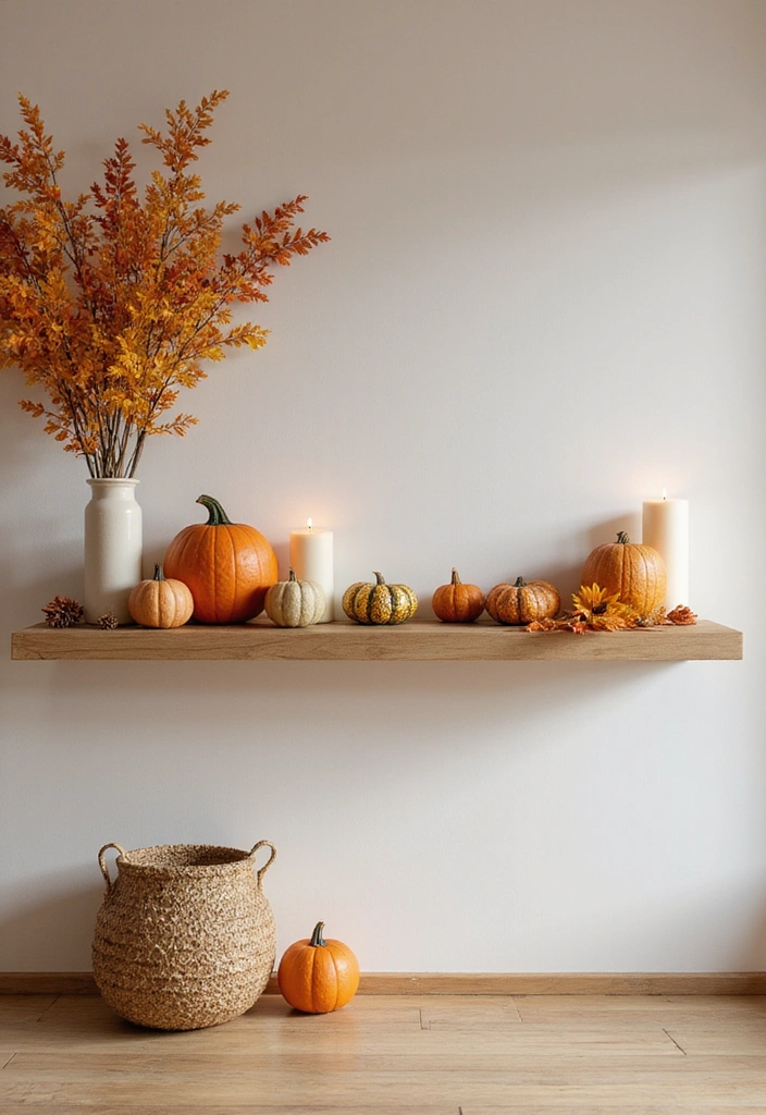 26 Minimalist Floating Shelf Ideas for Small Spaces - 14. Seasonal Floating Shelf Decor