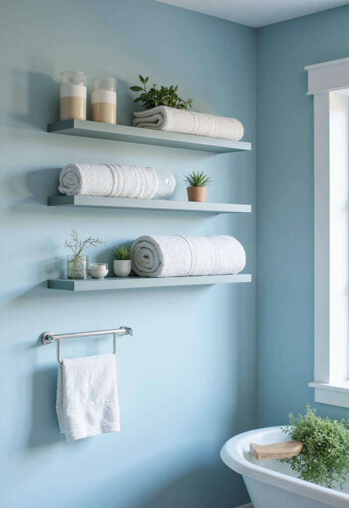 26 Minimalist Floating Shelf Ideas for Small Spaces - 5. Floating Shelves in the Bathroom