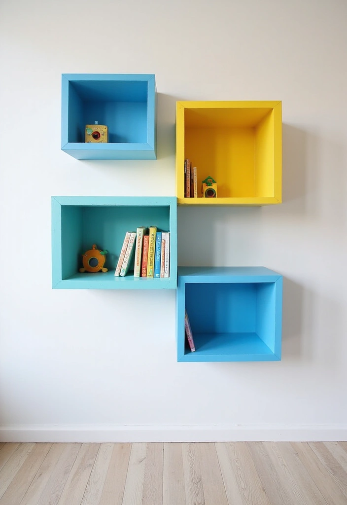 26 Minimalist Floating Shelf Ideas for Small Spaces - 6. Color-Blocked Floating Shelves