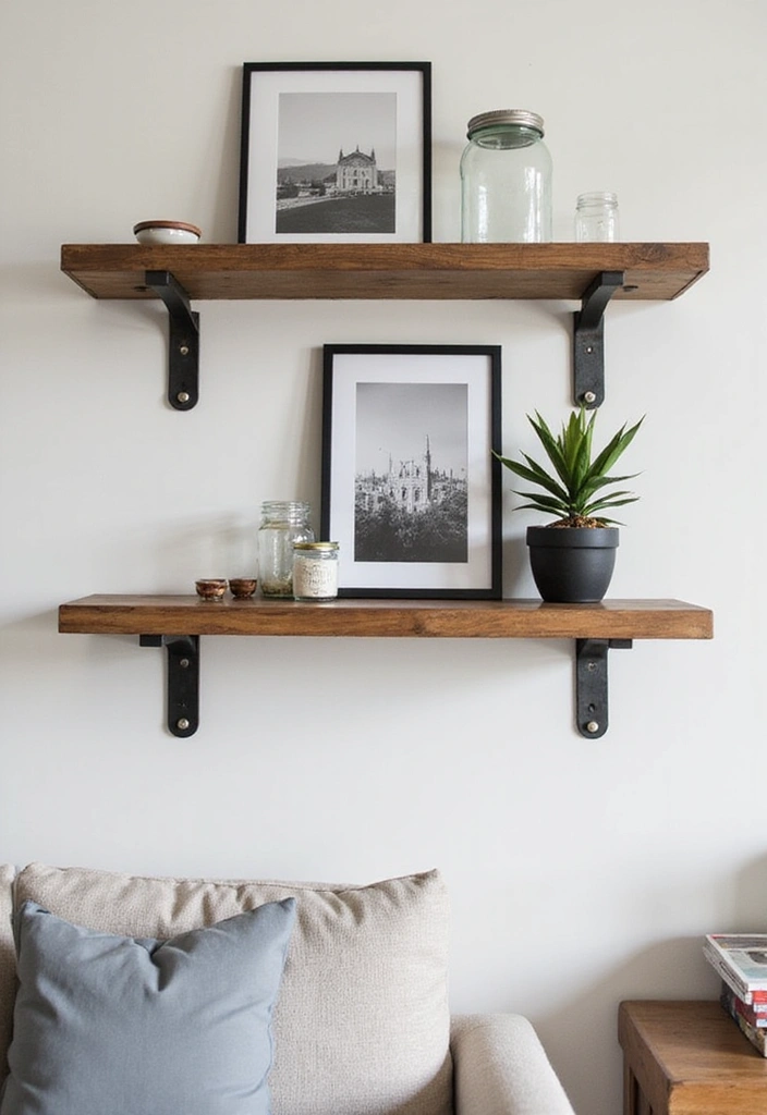 26 Minimalist Floating Shelf Ideas for Small Spaces - 7. Industrial-Style Floating Shelves