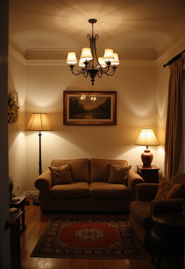 26 Small Living Room Ideas with TV - 14. Layered Lighting