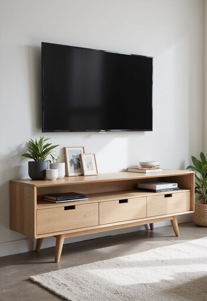 26 Small Living Room Ideas with TV - 2. Minimalist Media Console