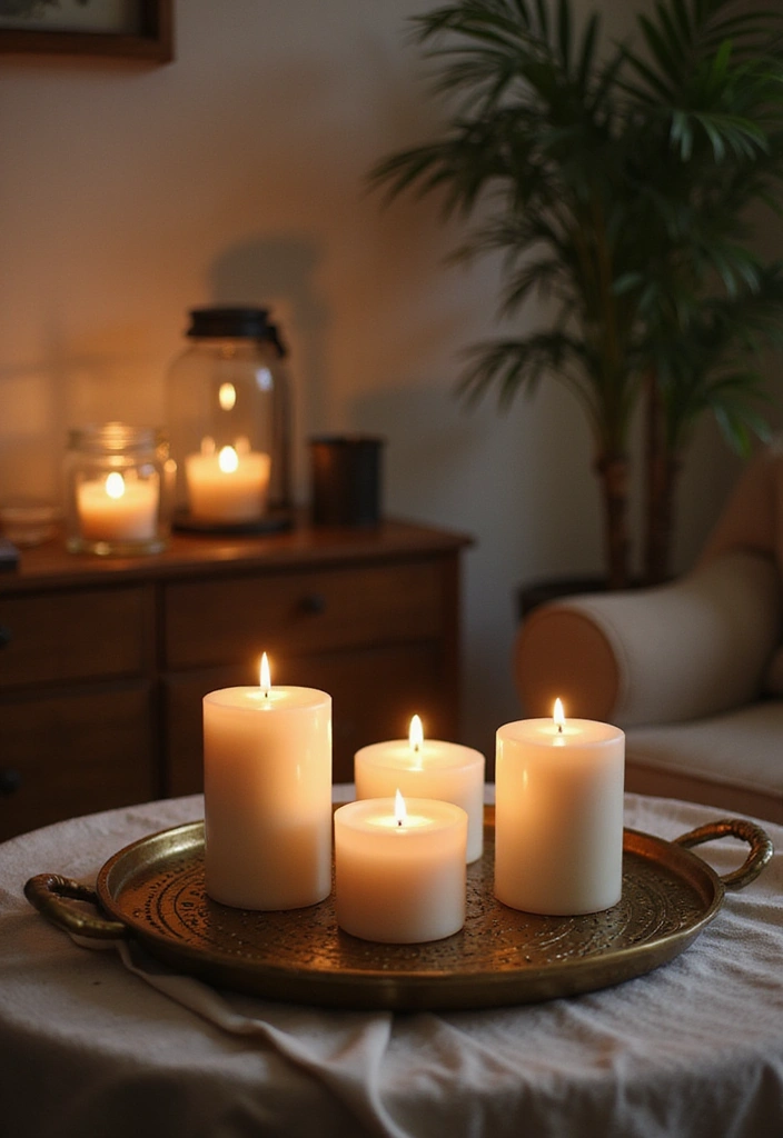 26 Small Living Room Ideas with TV - 26. Cozy Lighting with Candles