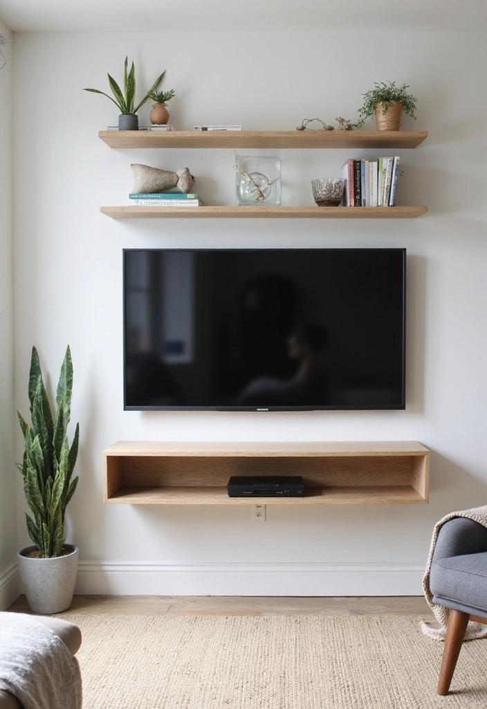26 Small Living Room Ideas with TV - 4. Wall-Mounted TV with Shelves