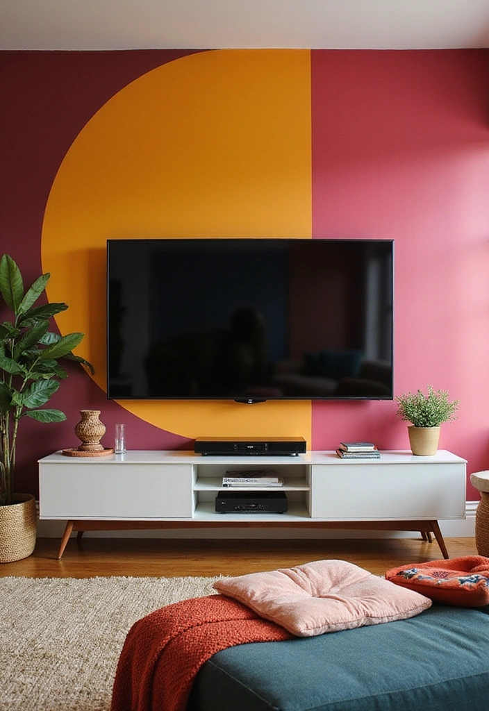 26 Small Living Room Ideas with TV - 8. Colorful Accent Wall