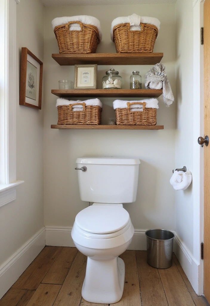 26 Small Rustic Bathroom Ideas - 13. Rustic Storage Solutions