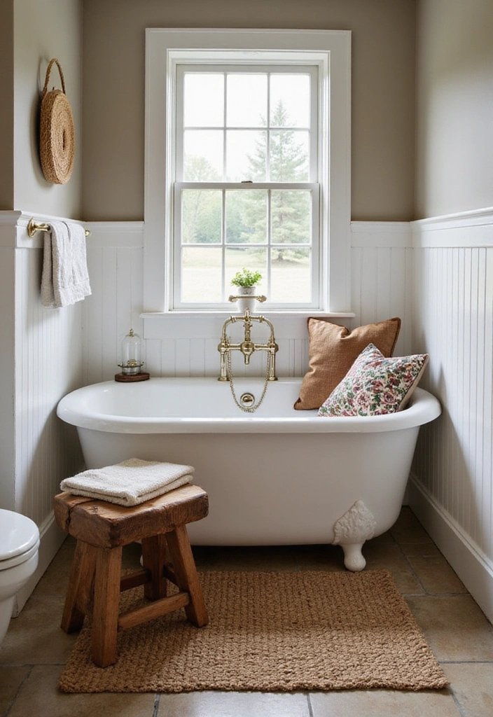 26 Small Rustic Bathroom Ideas - 15. Cozy Seating