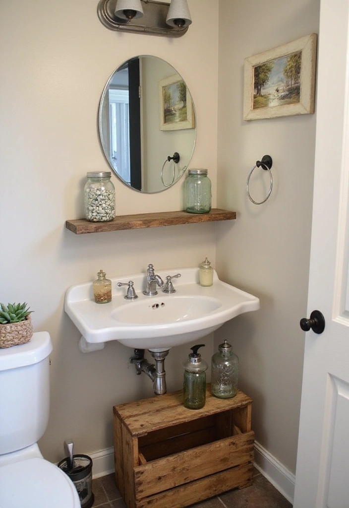26 Small Rustic Bathroom Ideas - 18. Upcycled Decor