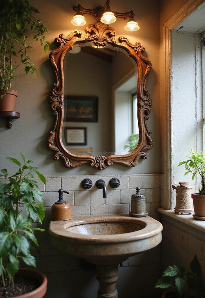 26 Small Rustic Bathroom Ideas - 2. Vintage Mirrors