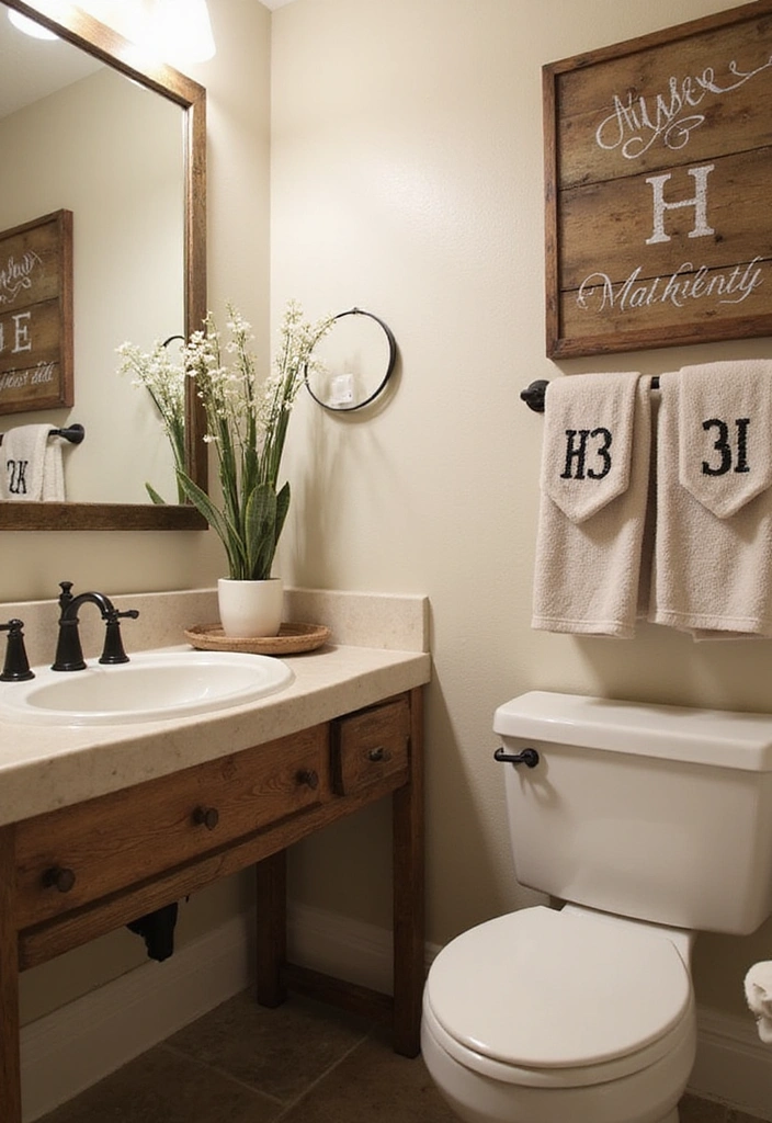 26 Small Rustic Bathroom Ideas - 21. Personalized Decor