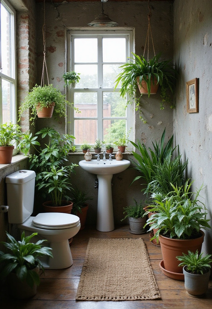 26 Small Rustic Bathroom Ideas - 22. Greenery