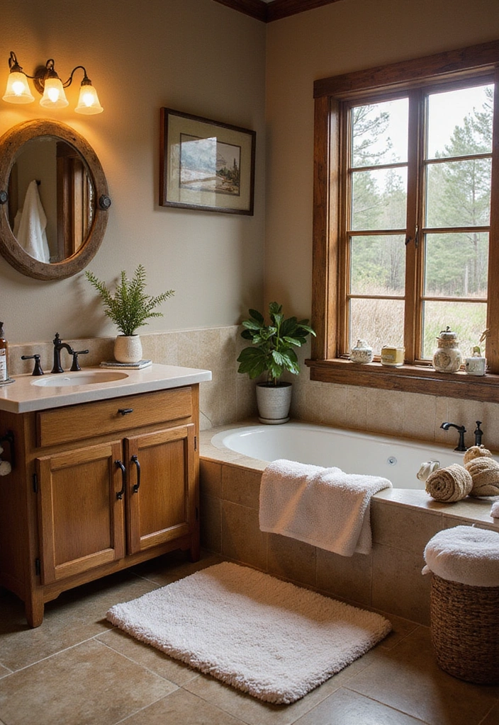 26 Small Rustic Bathroom Ideas - 24. Cozy Bath Accessories