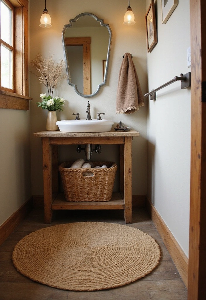 26 Small Rustic Bathroom Ideas - 5. Cozy Rugs