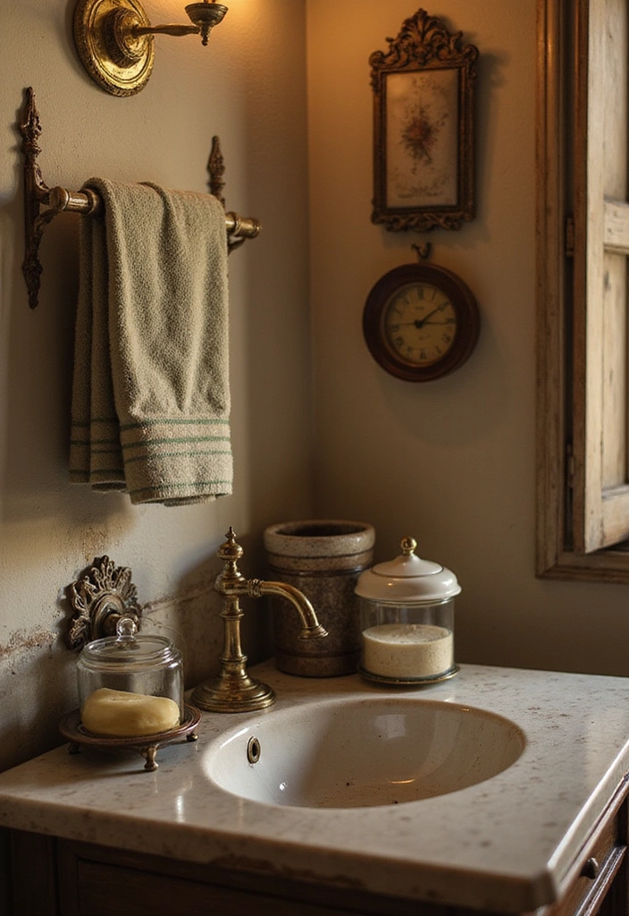 26 Small Rustic Bathroom Ideas - 6. Antique Accessories