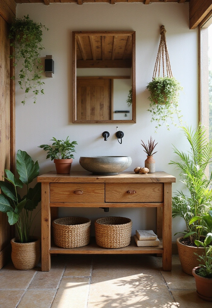 26 Small Rustic Bathroom Ideas - 7. Natural Elements