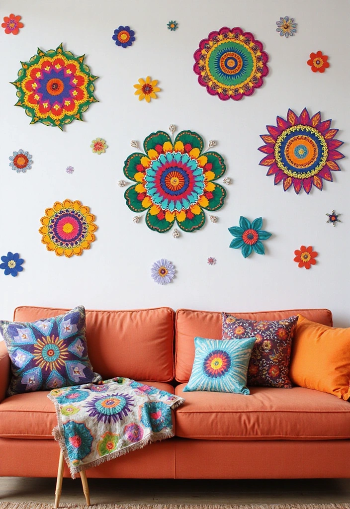 27 Bohemian-Inspired Living Room Wall Decor Ideas - 10. Colorful Wall Decals