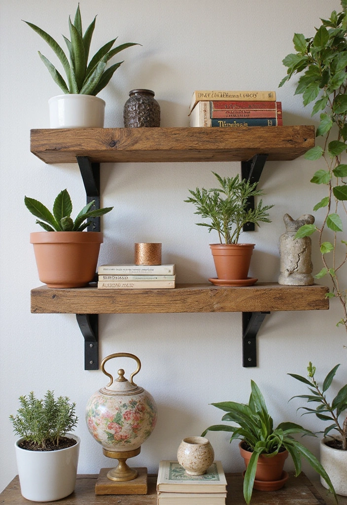27 Bohemian-Inspired Living Room Wall Decor Ideas - 11. Rustic Wooden Accents