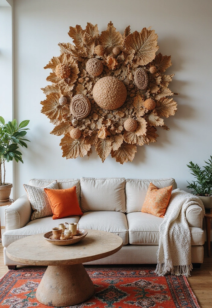 27 Bohemian-Inspired Living Room Wall Decor Ideas - 12. Artistic Wall Sculptures