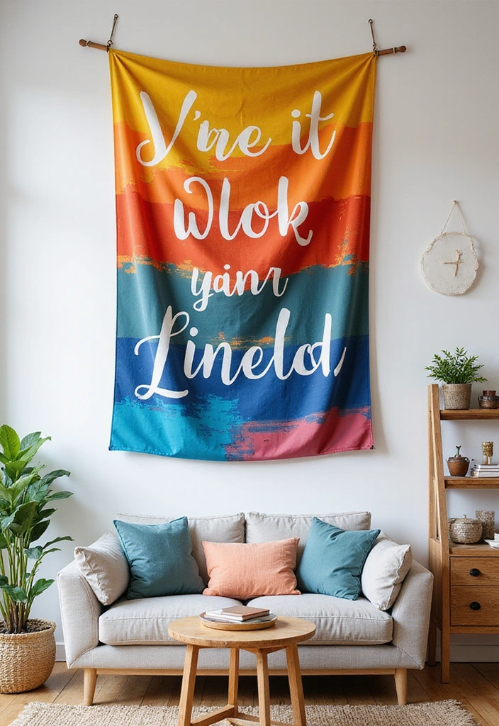 27 Bohemian-Inspired Living Room Wall Decor Ideas - 16. Bohemian-Inspired Wall Banners