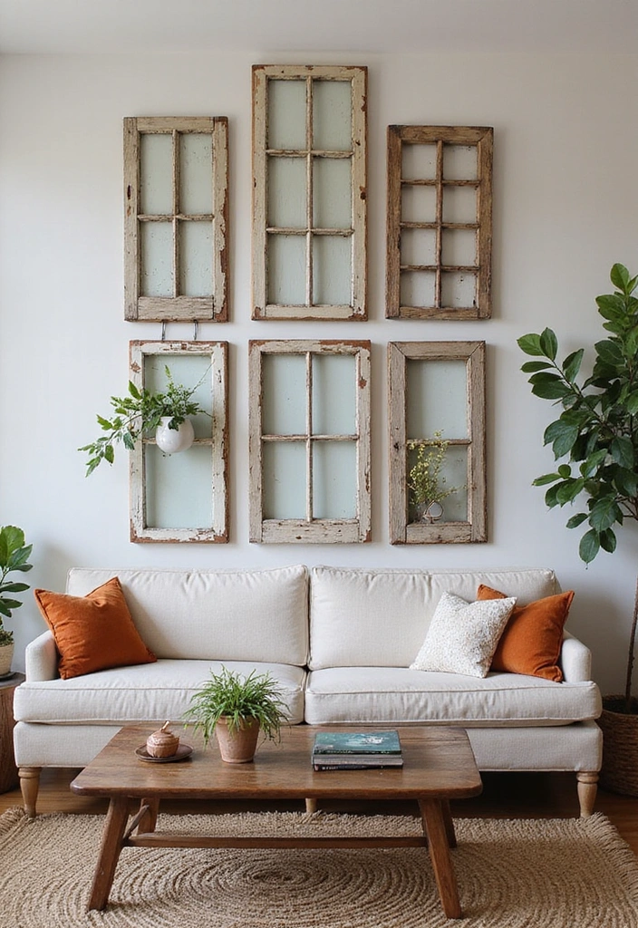 27 Bohemian-Inspired Living Room Wall Decor Ideas - 19. Upcycled Wall Decor