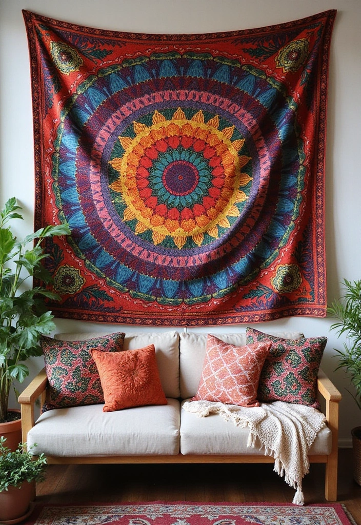 27 Bohemian-Inspired Living Room Wall Decor Ideas - 3. Boho-Inspired Wall Tapestries
