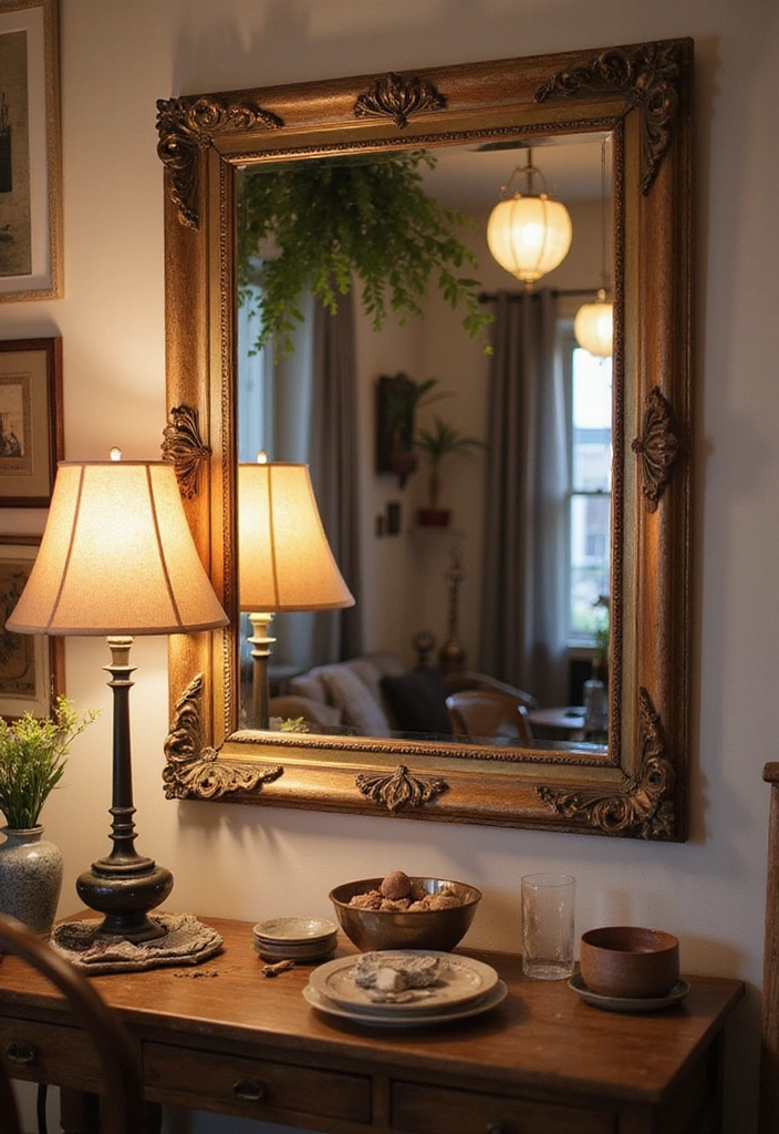 27 Bohemian-Inspired Living Room Wall Decor Ideas - 7. Vintage Mirrors