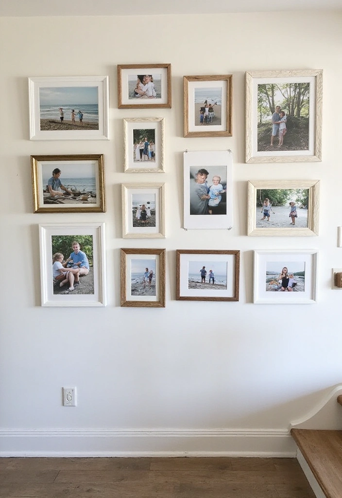 27 Coastal Beach House Entryway Ideas - 15. Family Photo Displays