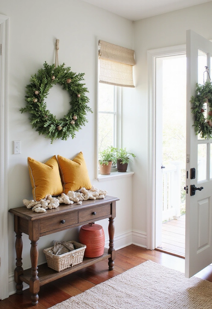 27 Coastal Beach House Entryway Ideas - 16. Seasonal Decor