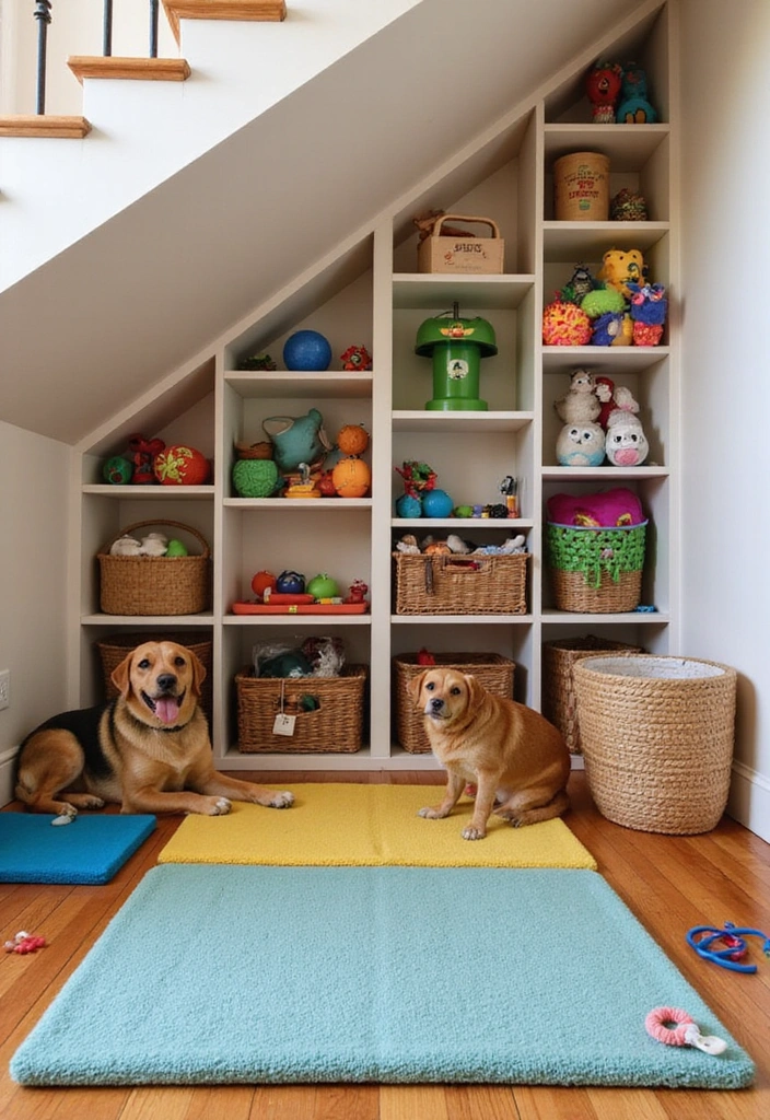27 Dog Room Ideas Under Stairs - 10. Pet-Friendly Game Zone