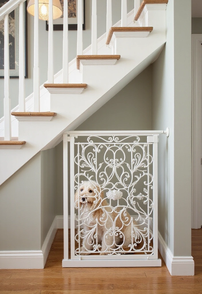 27 Dog Room Ideas Under Stairs - 13. Decorative Pet Gates