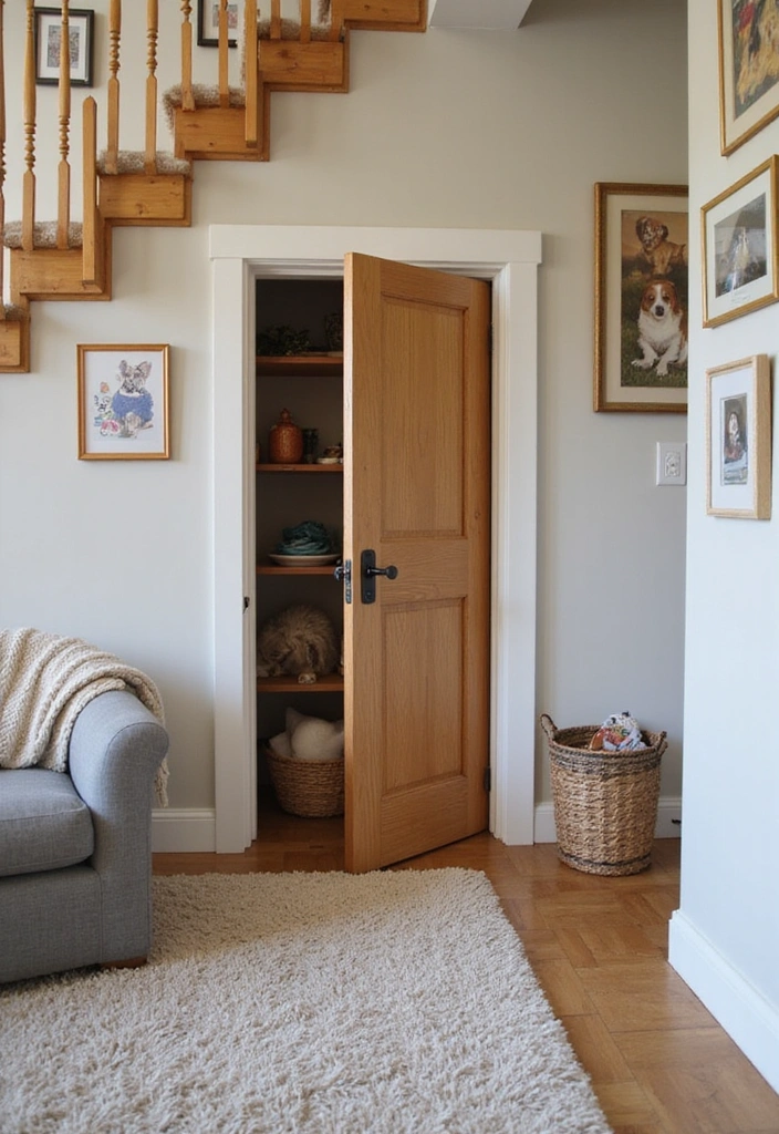 27 Dog Room Ideas Under Stairs - 2. Under-Stairs Hideaway