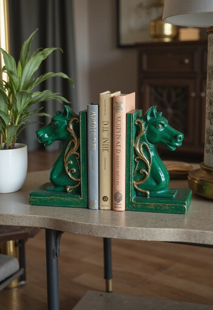 27 Emerald Green and Gold Living Room Ideas - 16. Emerald Green and Gold Bookends