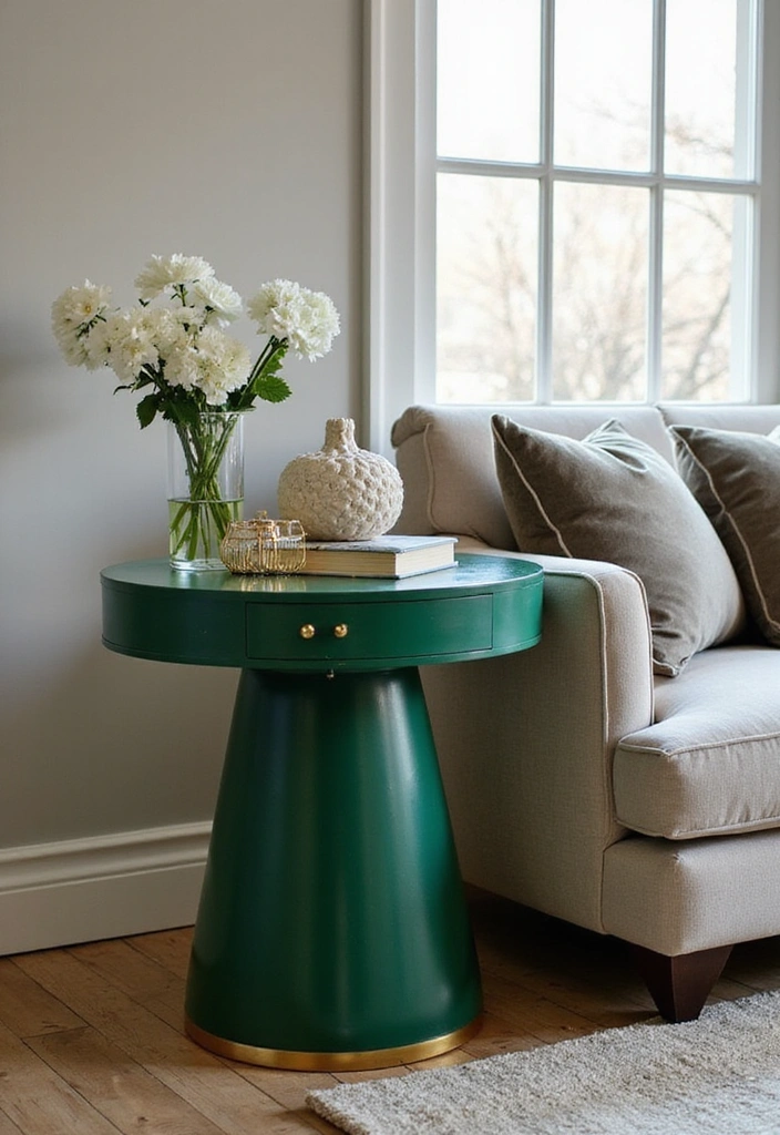 27 Emerald Green and Gold Living Room Ideas - 17. Emerald Green Accent Tables
