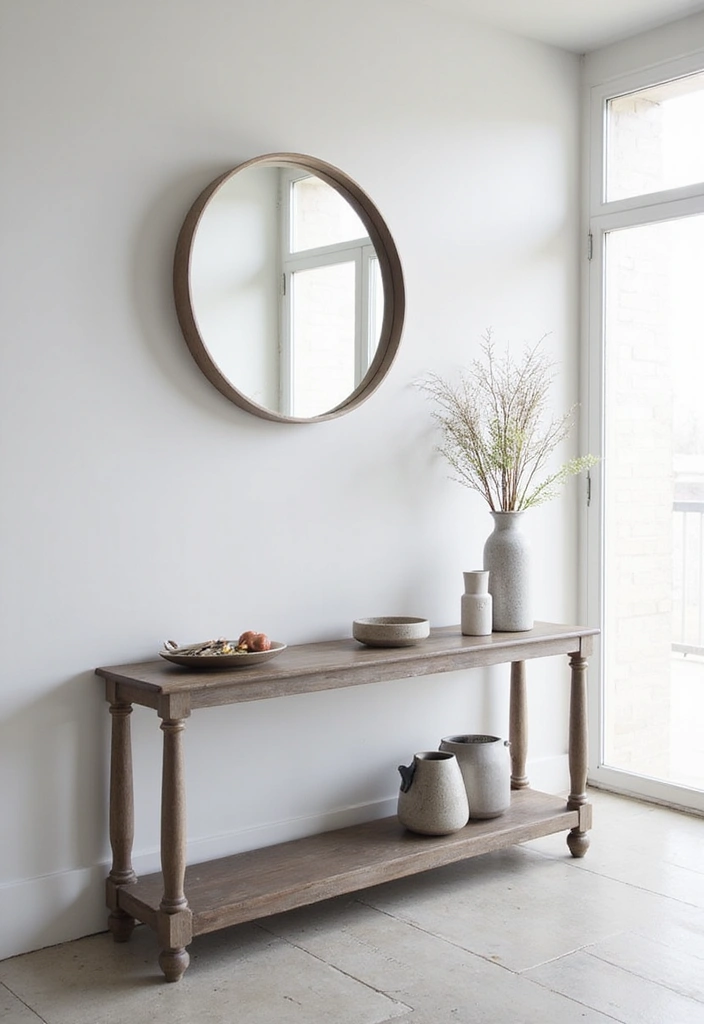 27 Entryway Table Decor Ideas for a Minimalist Home - 2. Minimalist Mirror