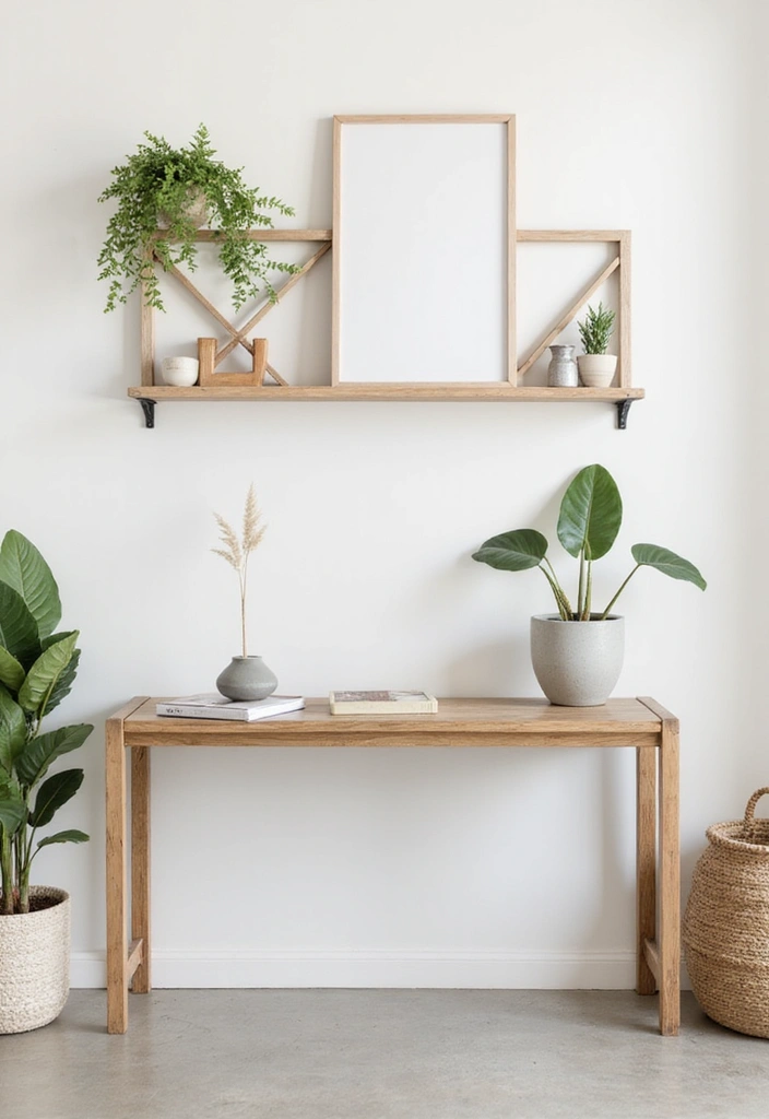 27 Entryway Table Decor Ideas for a Minimalist Home - 24. Simple Geometric Shelves