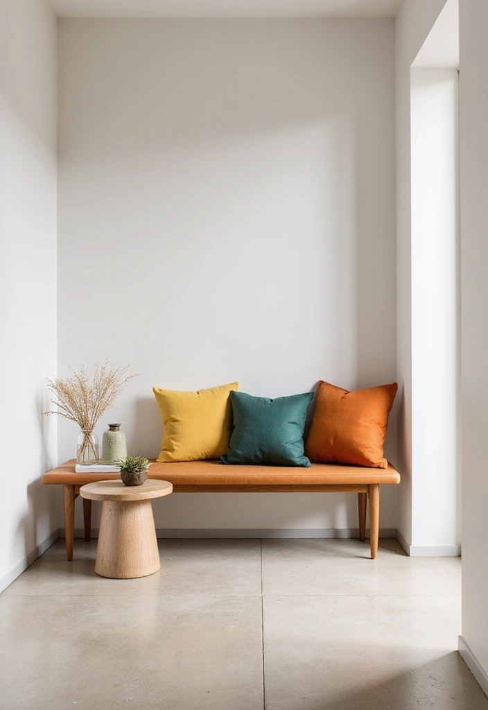 27 Entryway Table Decor Ideas for a Minimalist Home - 27. Bright Colorful Pillows
