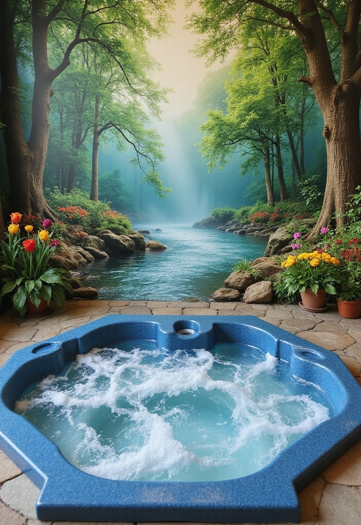27 Hot Tub Privacy Ideas - 11. Artistic Wall Murals