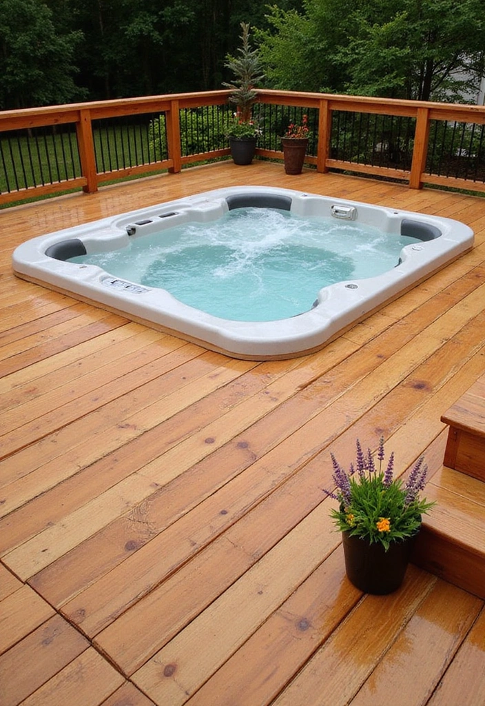 27 Hot Tub Privacy Ideas - 17. Natural Wood Decking