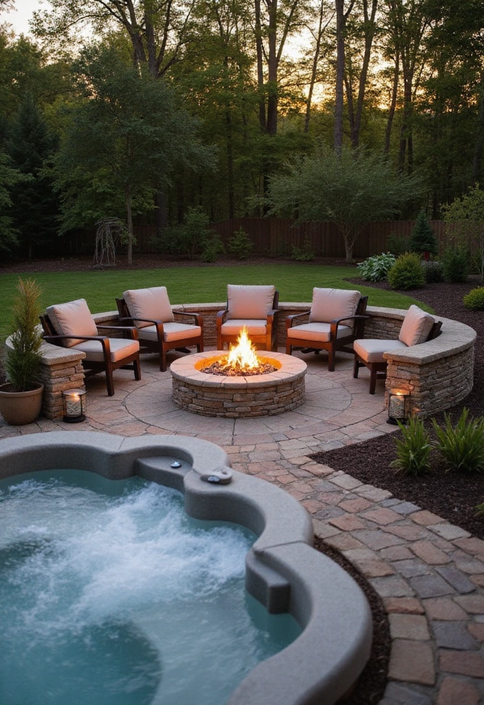 27 Hot Tub Privacy Ideas - 18. Fire Pit Enclosure
